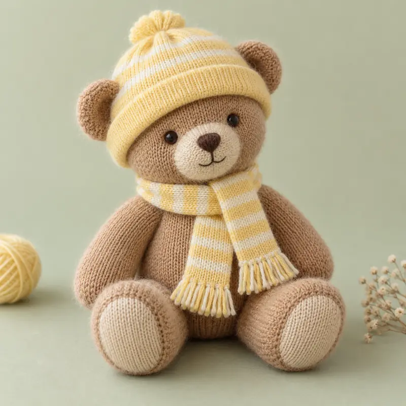 Drawing of the finished Teddy bear scarf and hat
